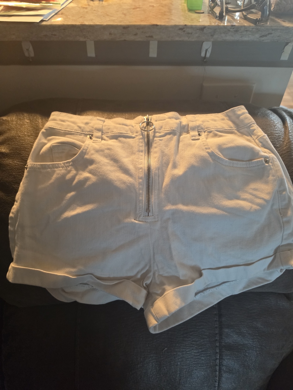 Women’s High-Rise Cream Zip-Front Shorts
